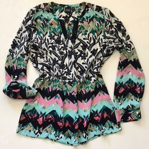 Rafaella Mod Boho Floral Print Tunic Blouse Size Medium
